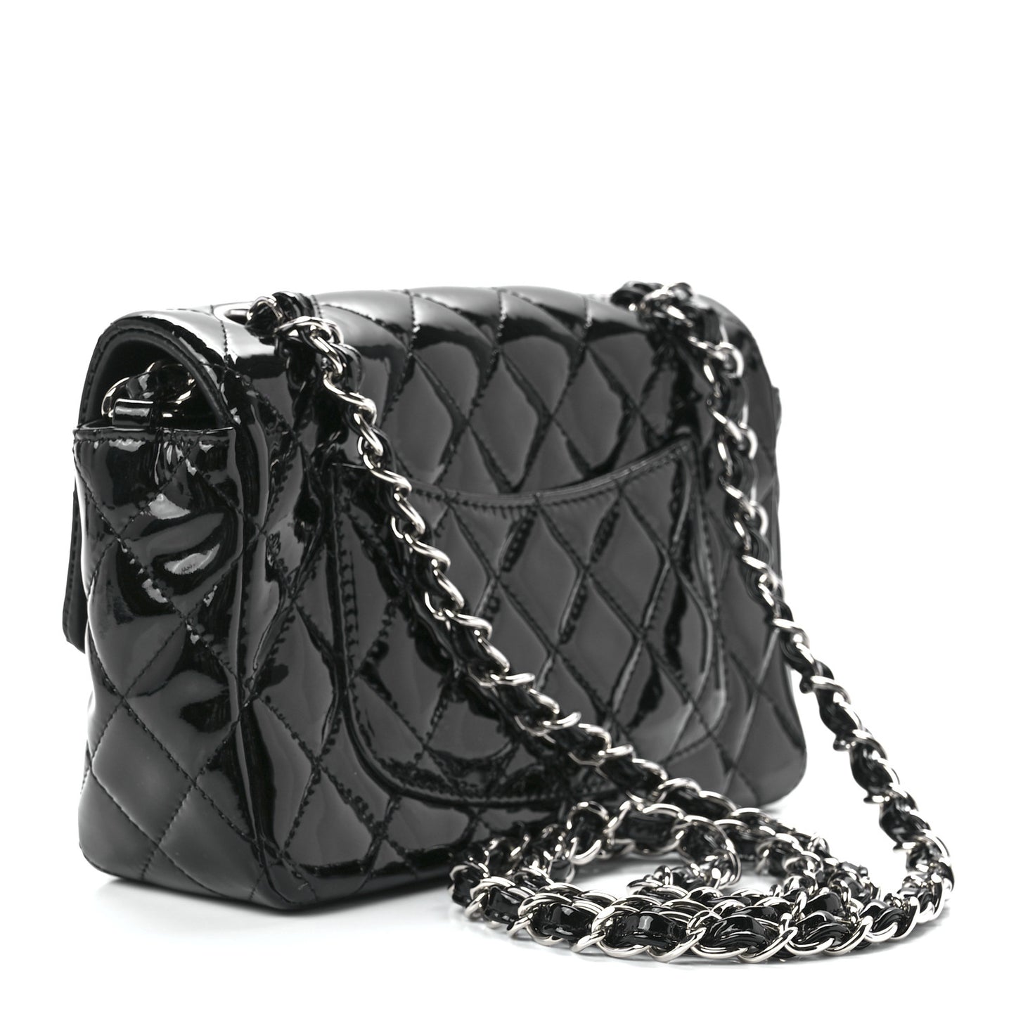 Patent Calfskin Quilted Mini Rectangular Flap Black