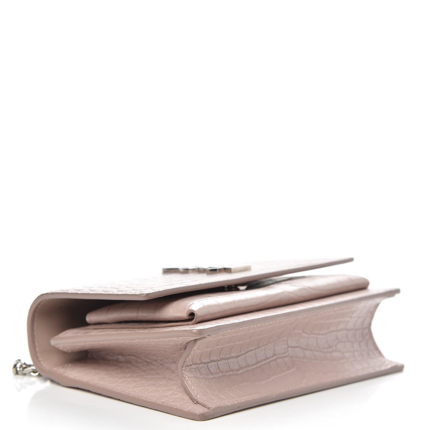 Saint Laurent Calfskin Crocodile Embossed Monogram Sunset Chain Wallet Marble Pink 4 of 9