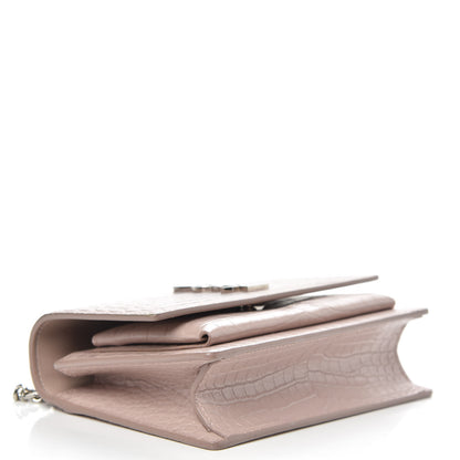 Saint Laurent Calfskin Crocodile Embossed Monogram Sunset Chain Wallet Marble Pink 4 of 9