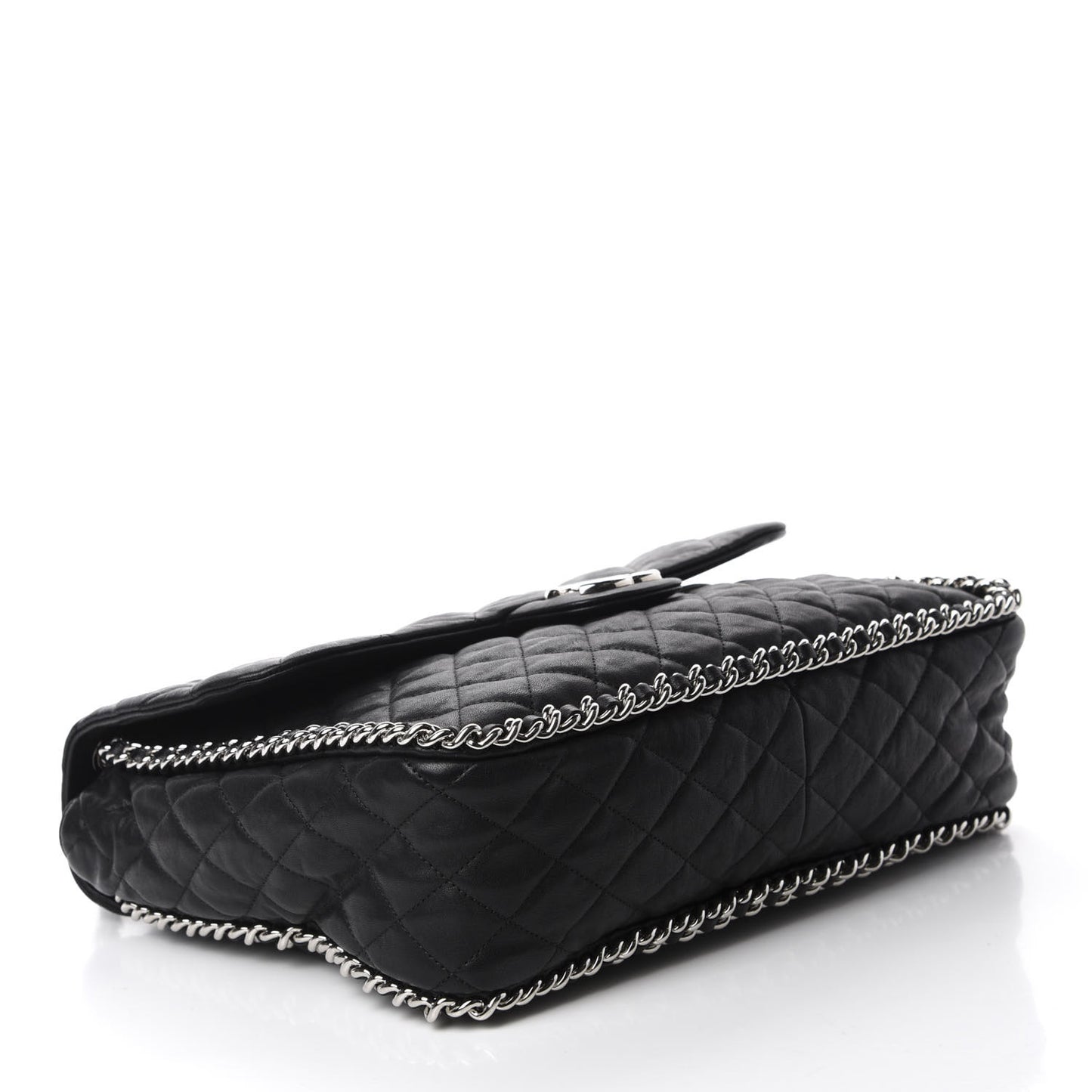 Washed Lambskin Quilted Maxi Chain Around Flap Black