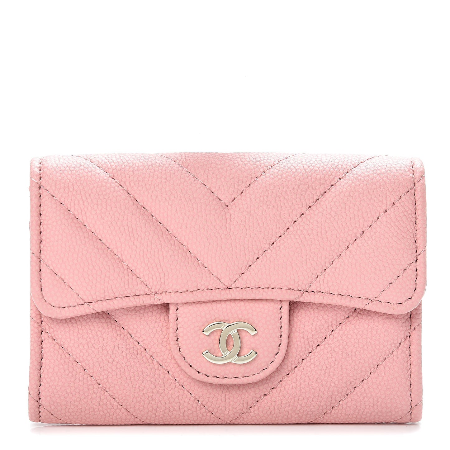 Caviar Chevron Quilted Flap Card Holder Pink