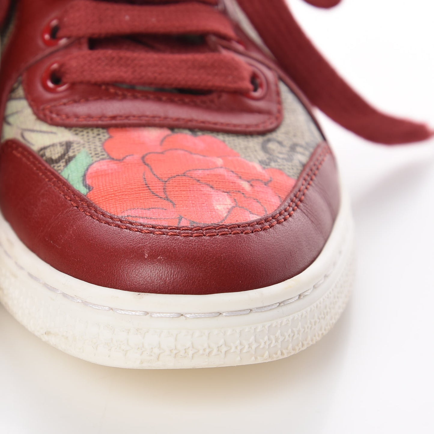 GG Supreme Monogram Tian Womens High Top Sneakers 34 Beige Multicolor Red