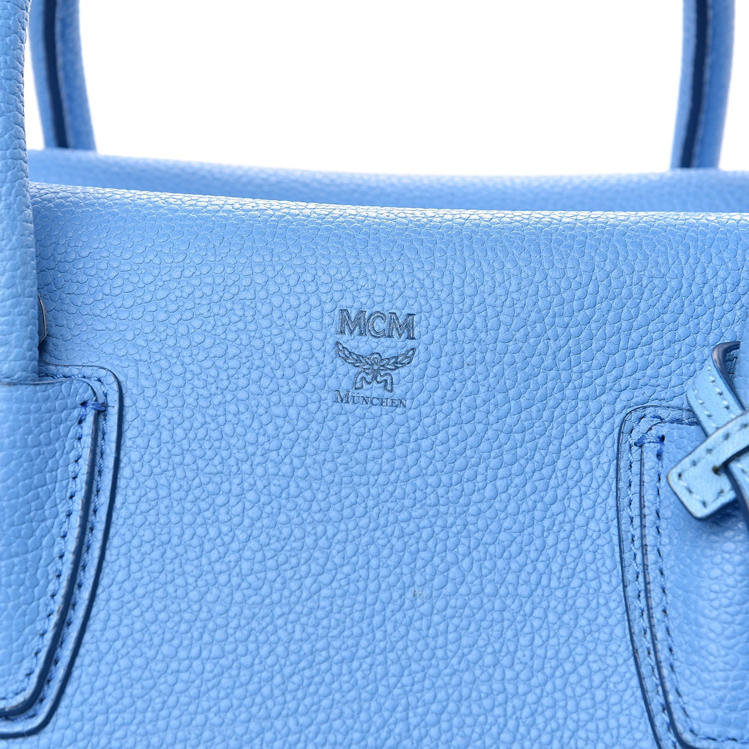 MCM Grained Calfskin Large Milla Tote Tile Blue 8 of 14