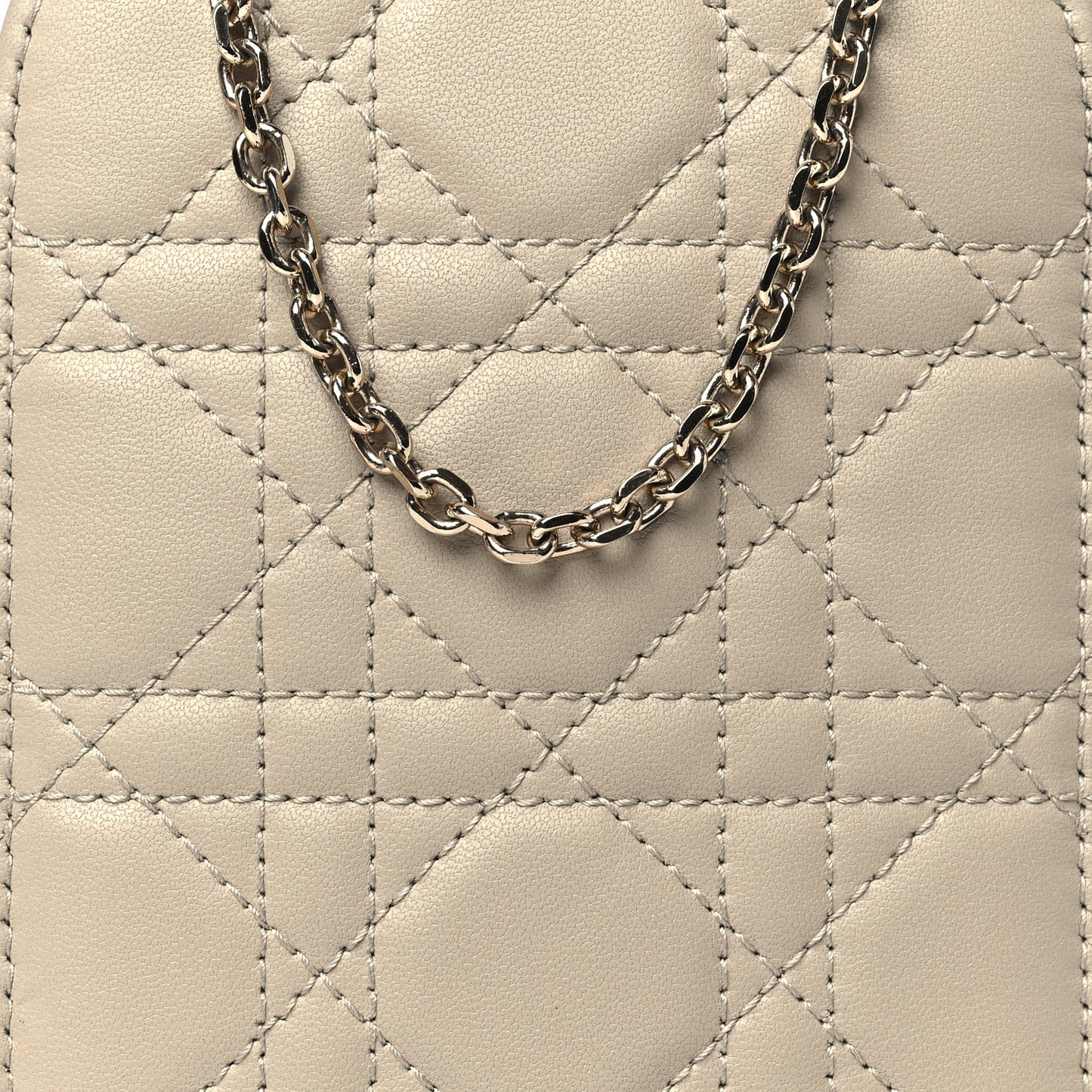 Lambskin Cannage Lady Dior Phone Holder Beige