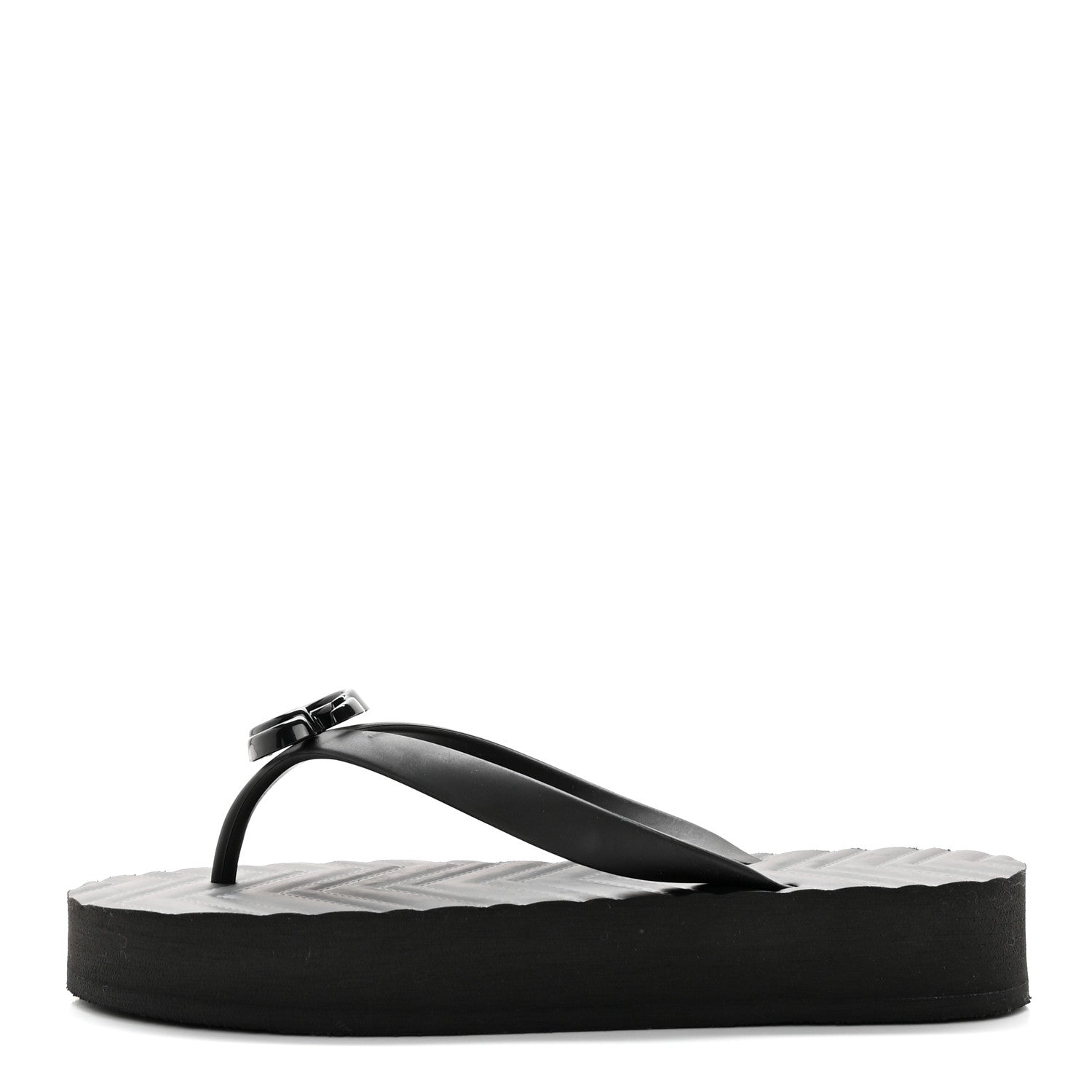 Gucci Rubber Chevron Womens GG Thong Sandals 35 Black 1 of 8