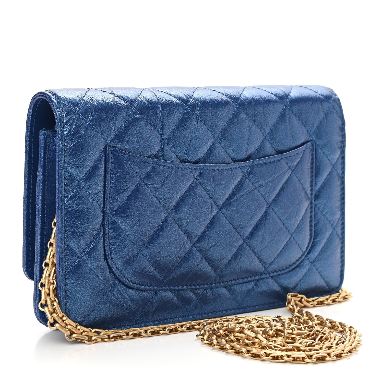 Chanel Metallic Aged Calfskin Quilted 2.55 Reissue Wallet on Chain WOC Blue 3 of 11