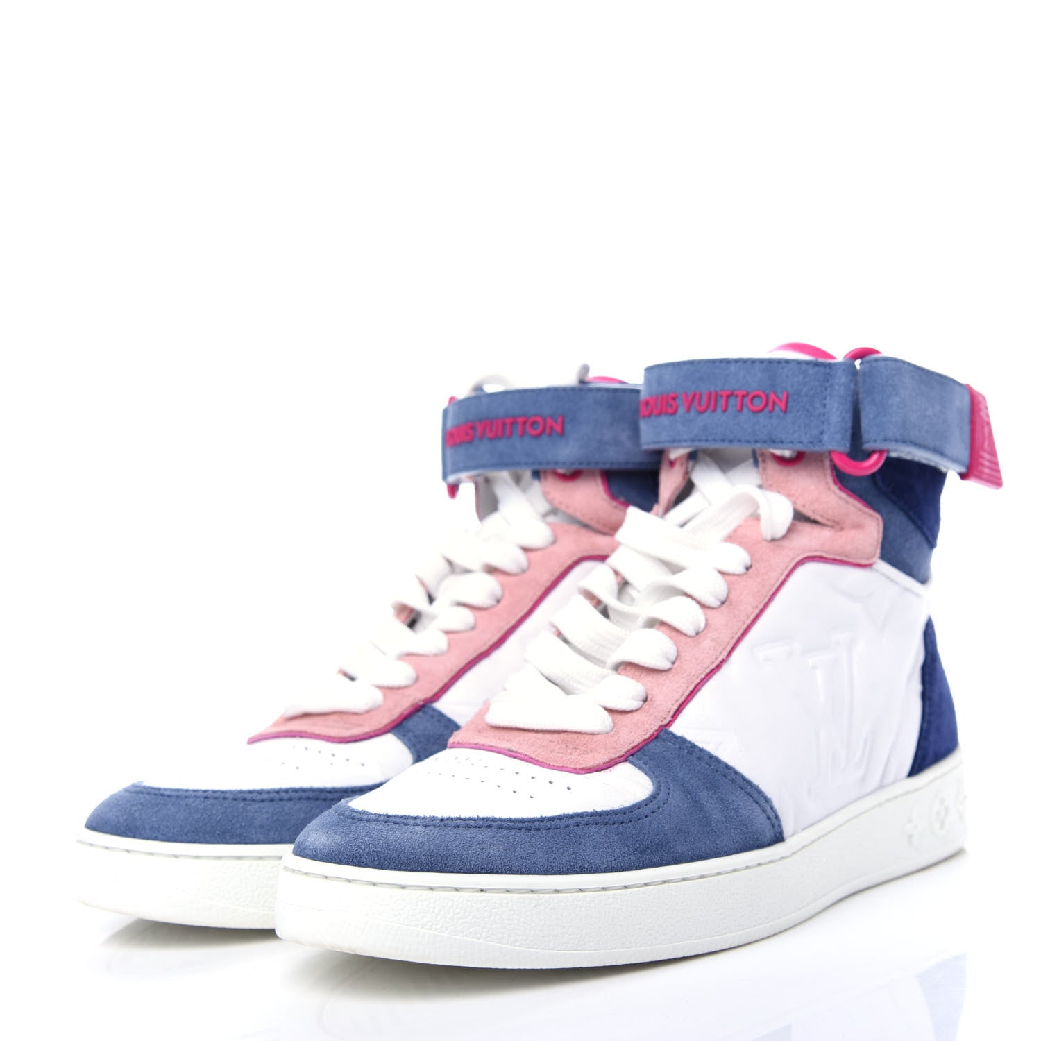 Louis Vuitton Sheepskin Embossed Suede Calfskin Boombox High-Top Sneakers 37.5 White Denim Blue 3 of 10