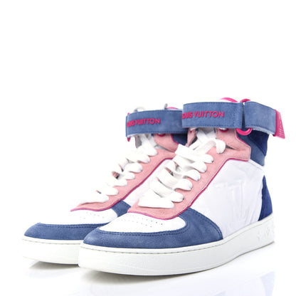 Louis Vuitton Sheepskin Embossed Suede Calfskin Boombox High-Top Sneakers 37.5 White Denim Blue 3 of 10