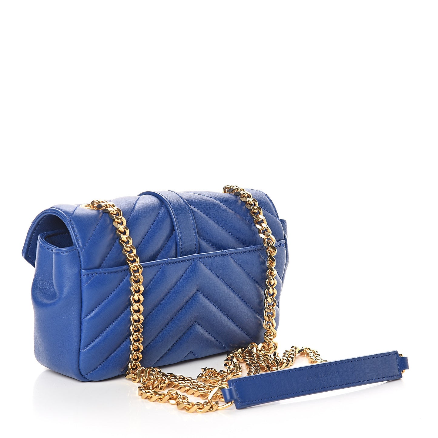 Sheepskin Matelasse Chevron Monogram Classic Baby Chain Bag Blue Majorelle