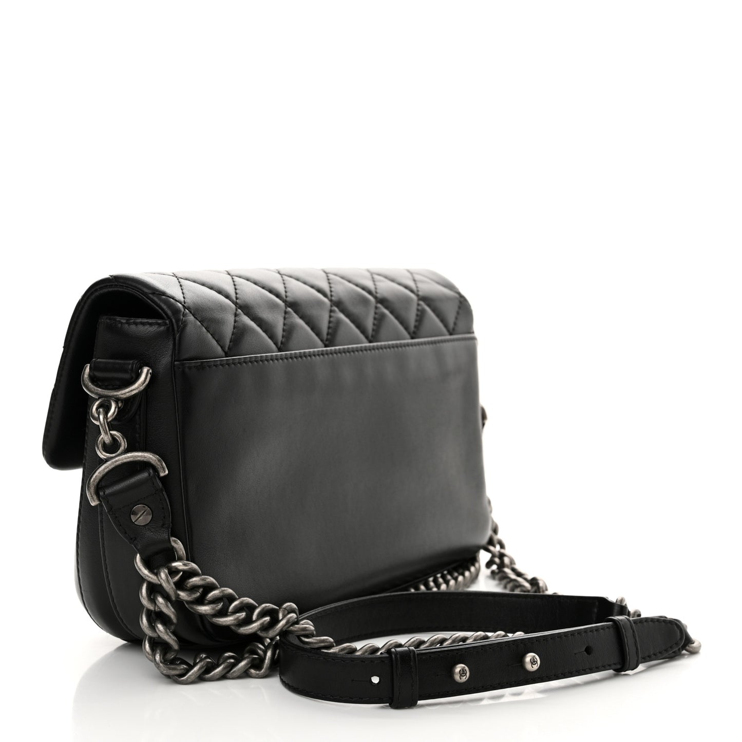 Calfskin Quilted Large Rock My Shoulder Flap Black