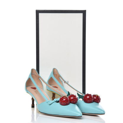 Gucci Malaga Kid Unia Cherry Pumps 40 New Acquamarine Emerald Cocoa 9 of 9