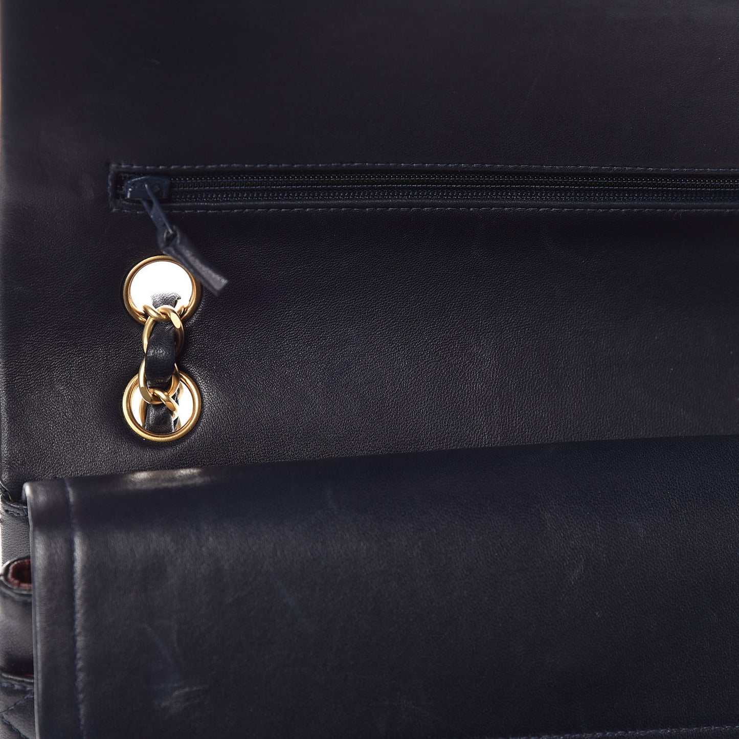 Lambskin Quilted Medium Double Flap Navy