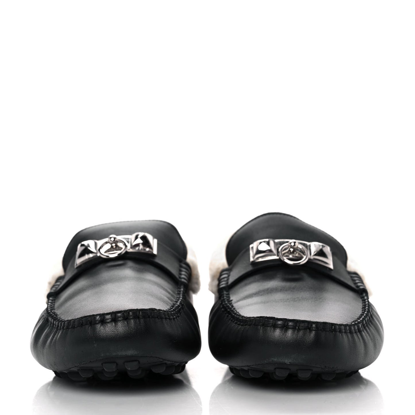 Calfskin Woolskin Mens Irving Moccasin Loafers 40 Black