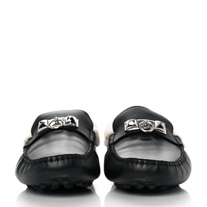 Hermes Calfskin Woolskin Mens Irving Moccasin Loafers 40 Black 2 of 7