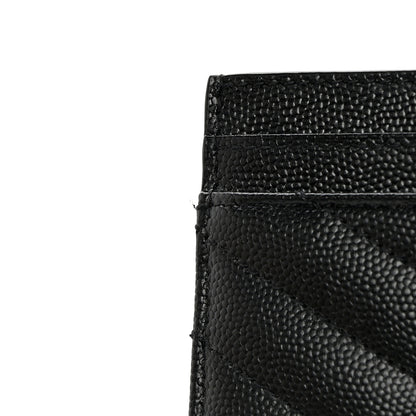Saint Laurent Grain De Poudre Matelasse Chevron Monogram Credit Card Case Black 9 of 10
