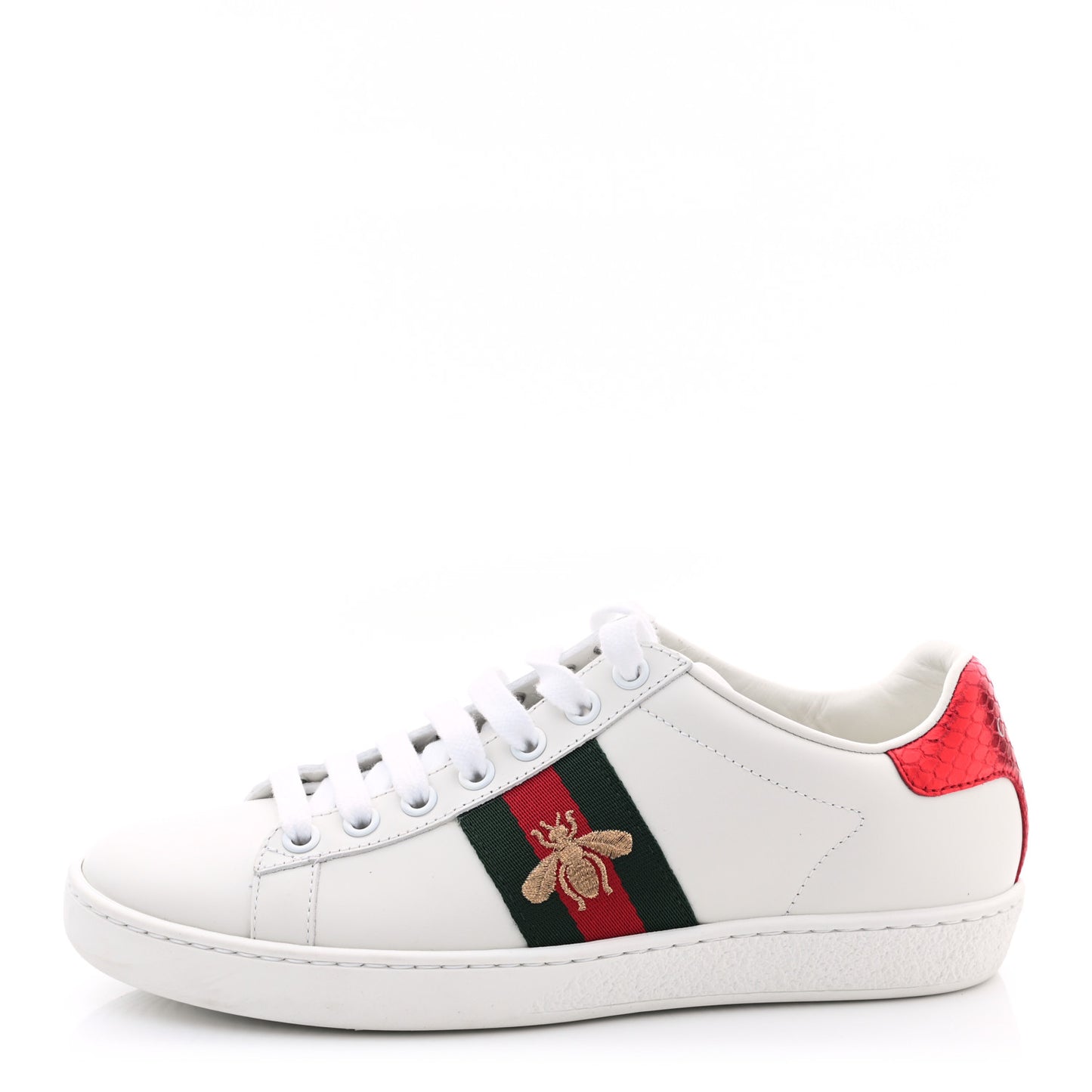 Calfskin Ayers Bee Embroidered Womens Ace Sneakers 35 White Green