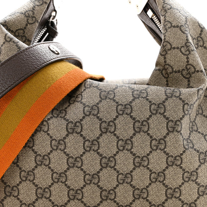 Gucci GG Supreme Monogram Textured Calfskin Web Large Attache Shoulder Bag Beige Ebony New Acero 8 of 12
