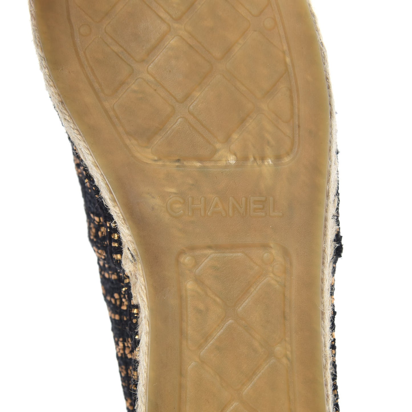 Metallic Tweed Grosgrain CC Espadrilles 40 Black Gold