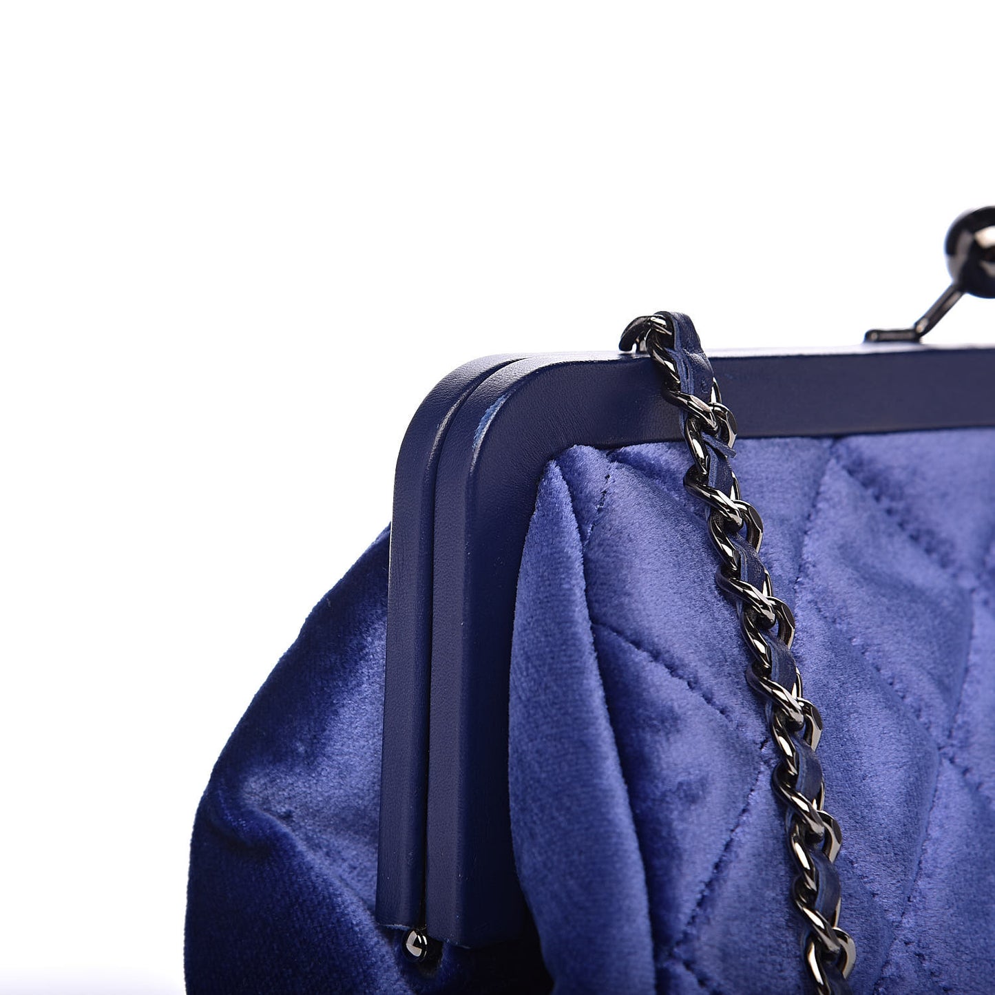Velvet Quilted Kiss Lock Evening Bag Blue