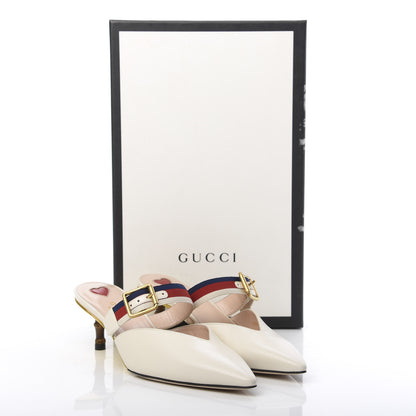 Gucci Malaga Kid Sylvie Web Bamboo Low Heel Mules 35 White 9 of 9
