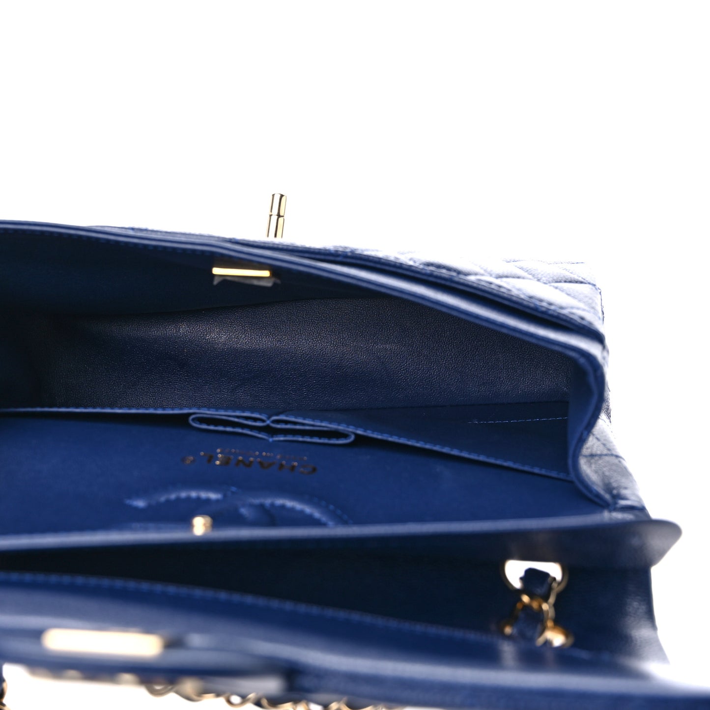 Caviar Quilted Small Double Flap Navy
