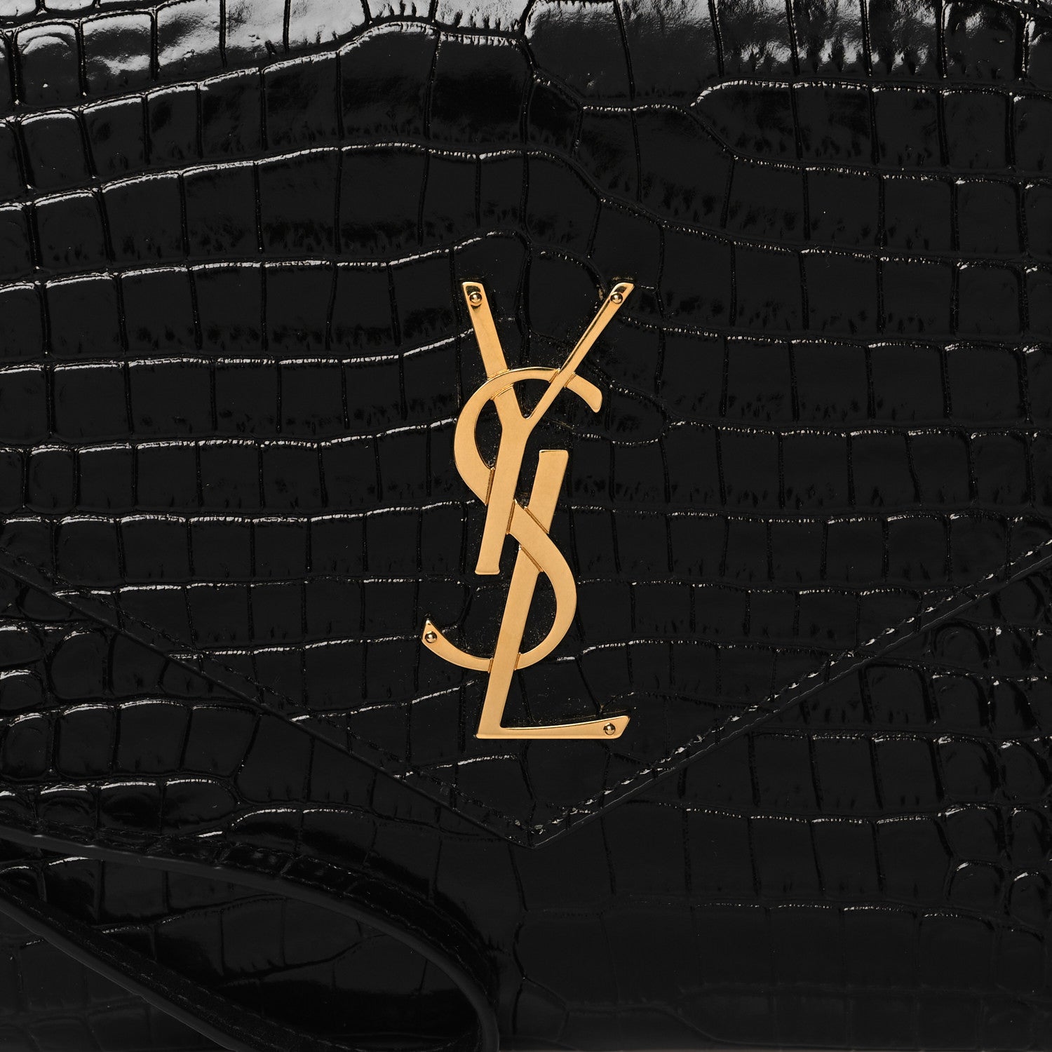 Saint Laurent SAINT LAURENT Calfskin Crocodile Embossed Monogram Cassandre Flap Pouch Black 8 of 11