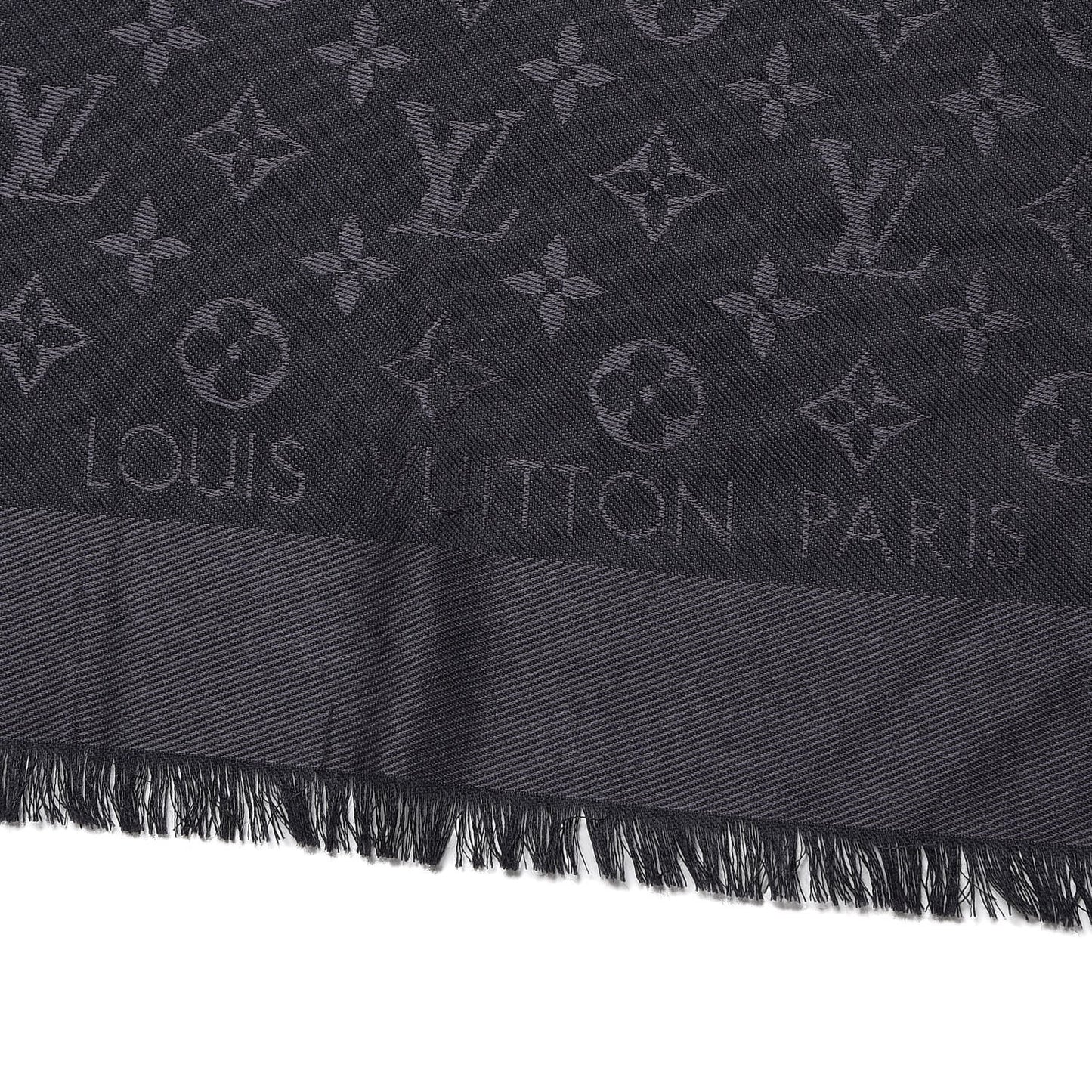 Silk Wool Monogram Shawl Charcoal Grey