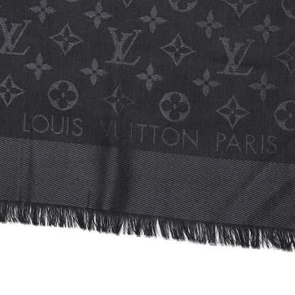 Louis Vuitton Silk Wool Monogram Shawl Charcoal Grey 3 of 5