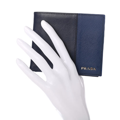 Prada Saffiano Bi-Color Bi-Fold Wallet Baltico Bluette 2 of 7