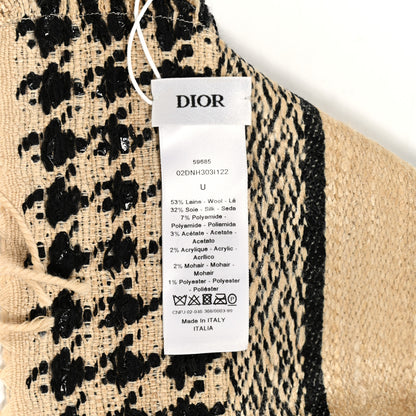 Christian Dior Wool Silk Houndstooth Fringe Scarf Beige Black 3 of 5