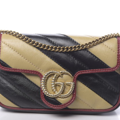 Gucci Vintage Effect Calfskin Matelasse Diagonal Striped Super Mini Torchon GG Marmont Shoulder Bag Black Beige 10 of 10