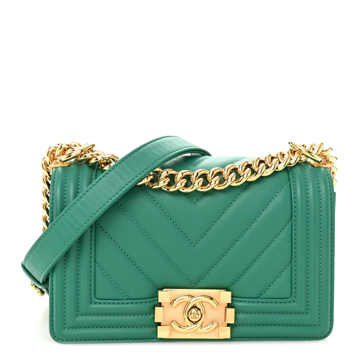 Chanel Calfskin Chevron Quilted Small Boy Flap Green 1 of 10