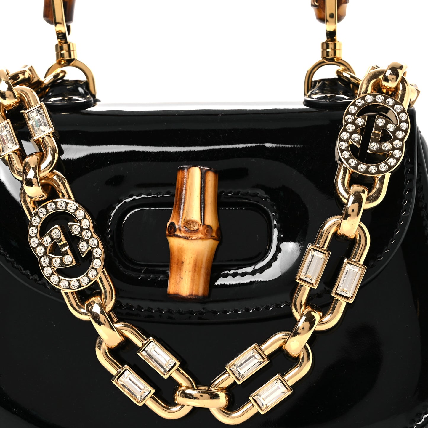 Patent Crystal Mini Bamboo 1947 Top Handle Chain Bag Black