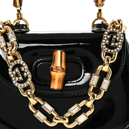 Gucci Patent Crystal Mini Bamboo 1947 Top Handle Chain Bag Black 6 of 8