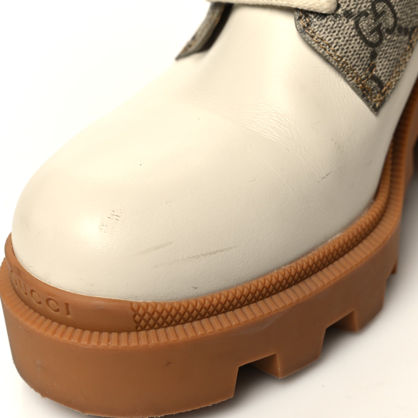 Calfskin GG Supreme Monogram Nappa Quilted Lace Up Ankle Boots 42 Mystic White Beige