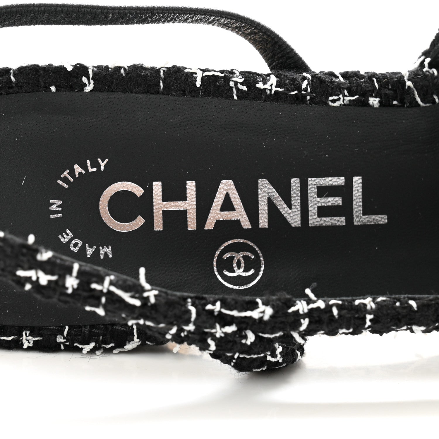 Chanel Tweed Grosgrain Cap Toe CC Slingback Pumps 38.5 Black White 6 of 12