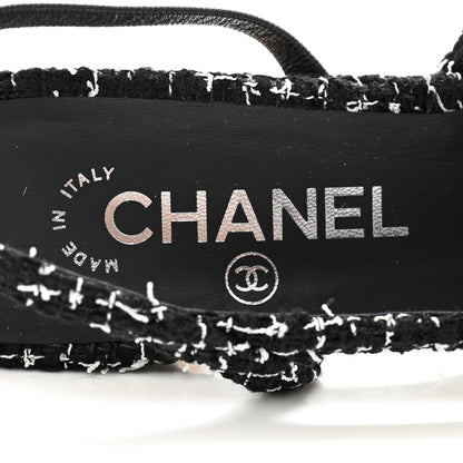 Chanel Tweed Grosgrain Cap Toe CC Slingback Pumps 38.5 Black White 6 of 12