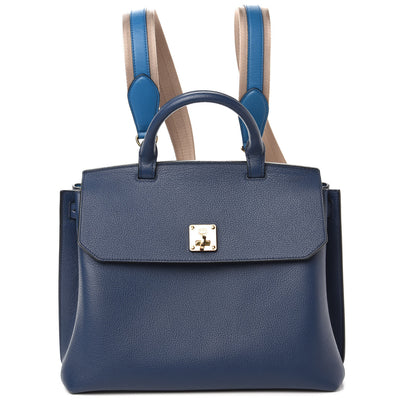 MCM Grained Calfskin Large Milla Convertible Backpack Navy 1 of 8