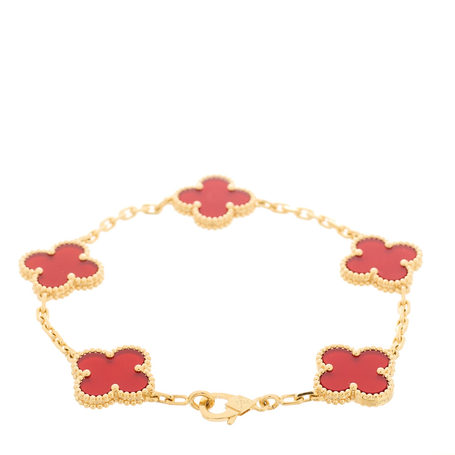 Van Cleef & Arpels 18K Yellow Gold Carnelian 5 Motifs Vintage Alhambra Bracelet 2 of 5