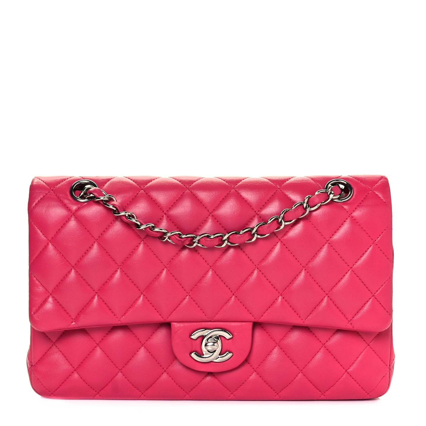 Lambskin Quilted Medium Double Flap Dark Pink