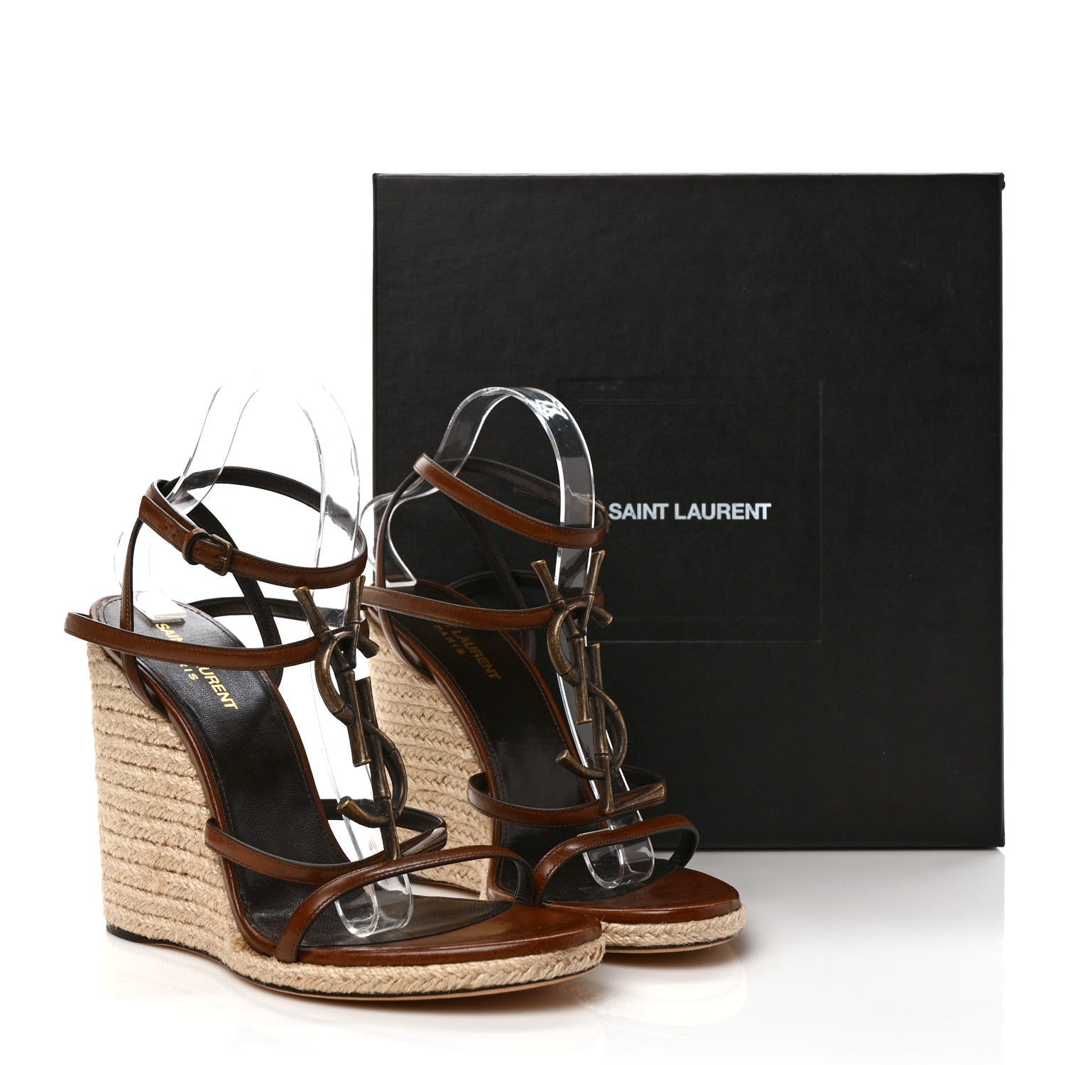 Saint Laurent Calfskin Cassandra 105 Espadrille Wedges 41 Bruciato 9 of 9