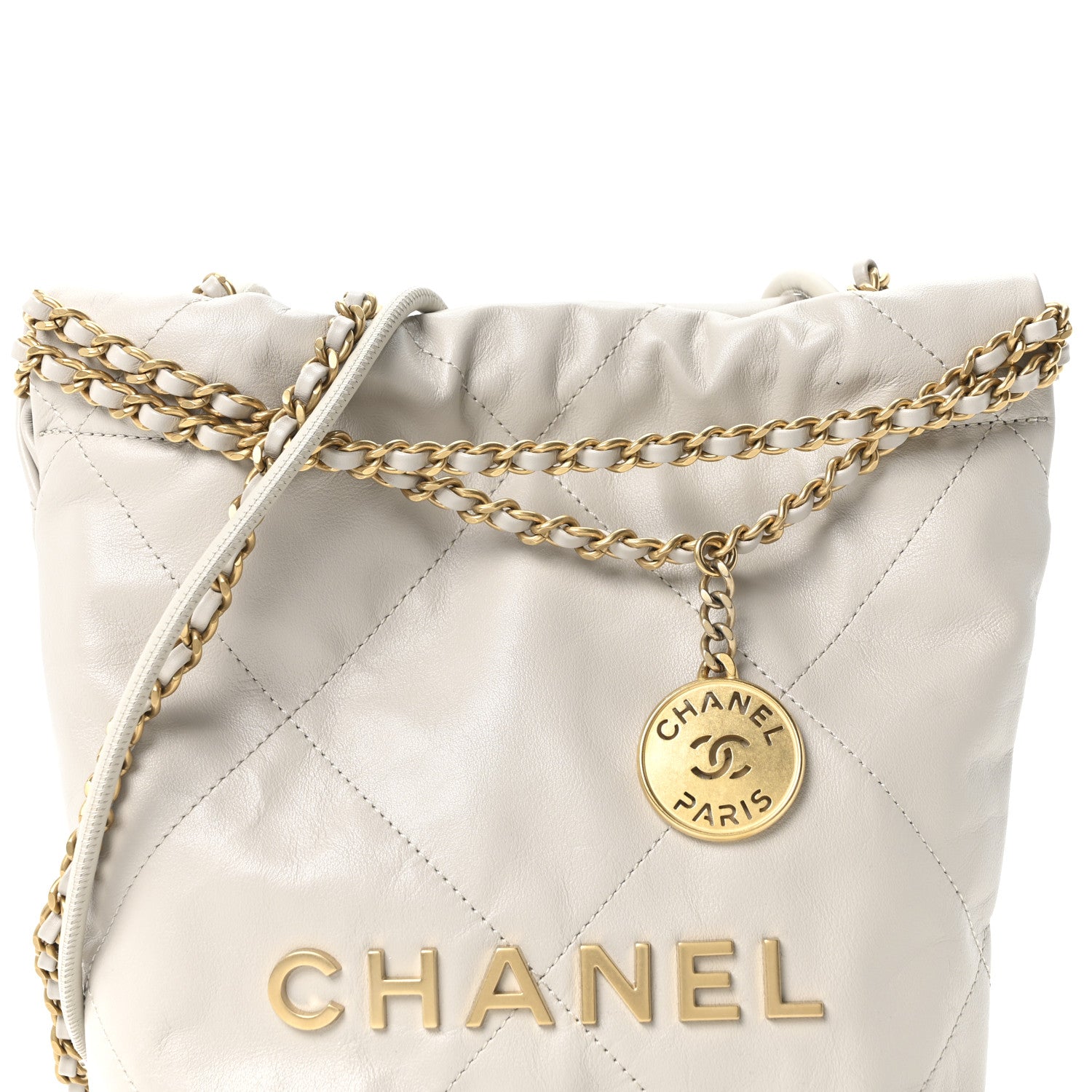 Chanel Shiny Calfskin Quilted Mini Chanel 22 Light Grey 1864204