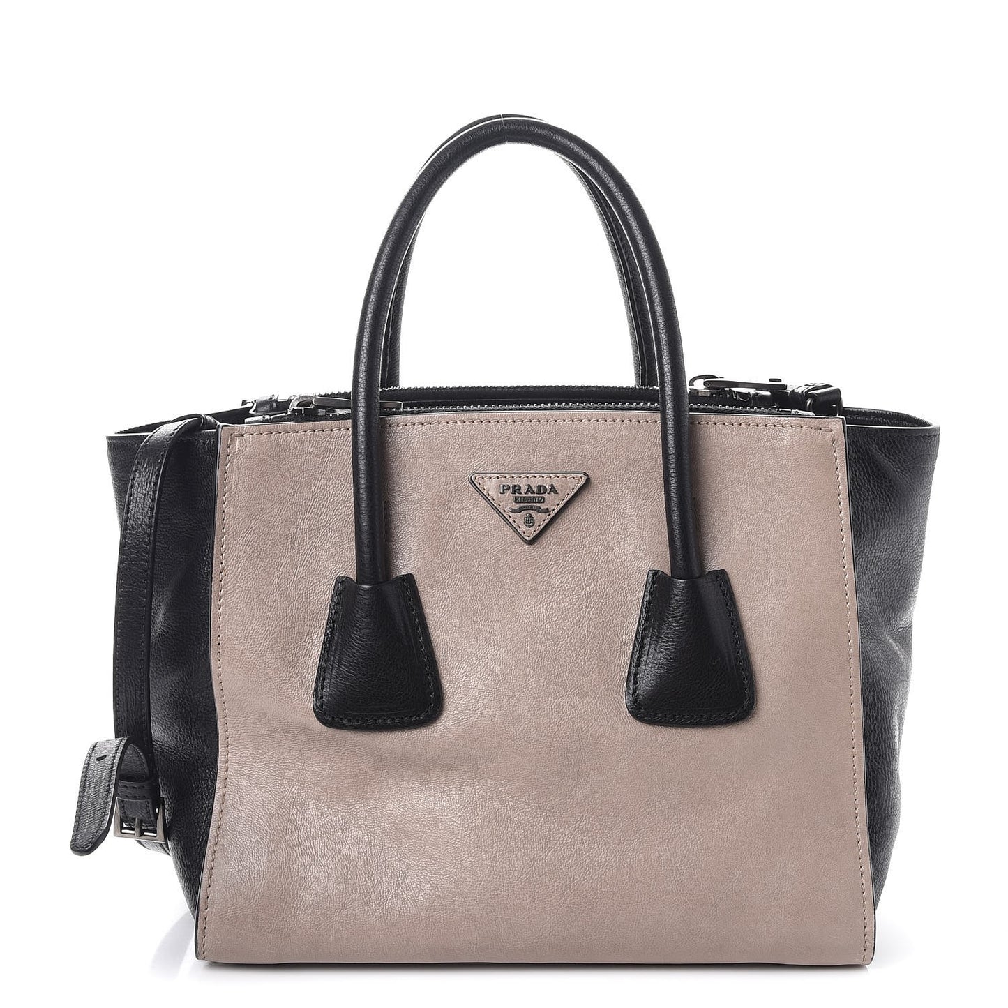 Glace Calf Bi-Color Twin Pocket Tote Pomice Black