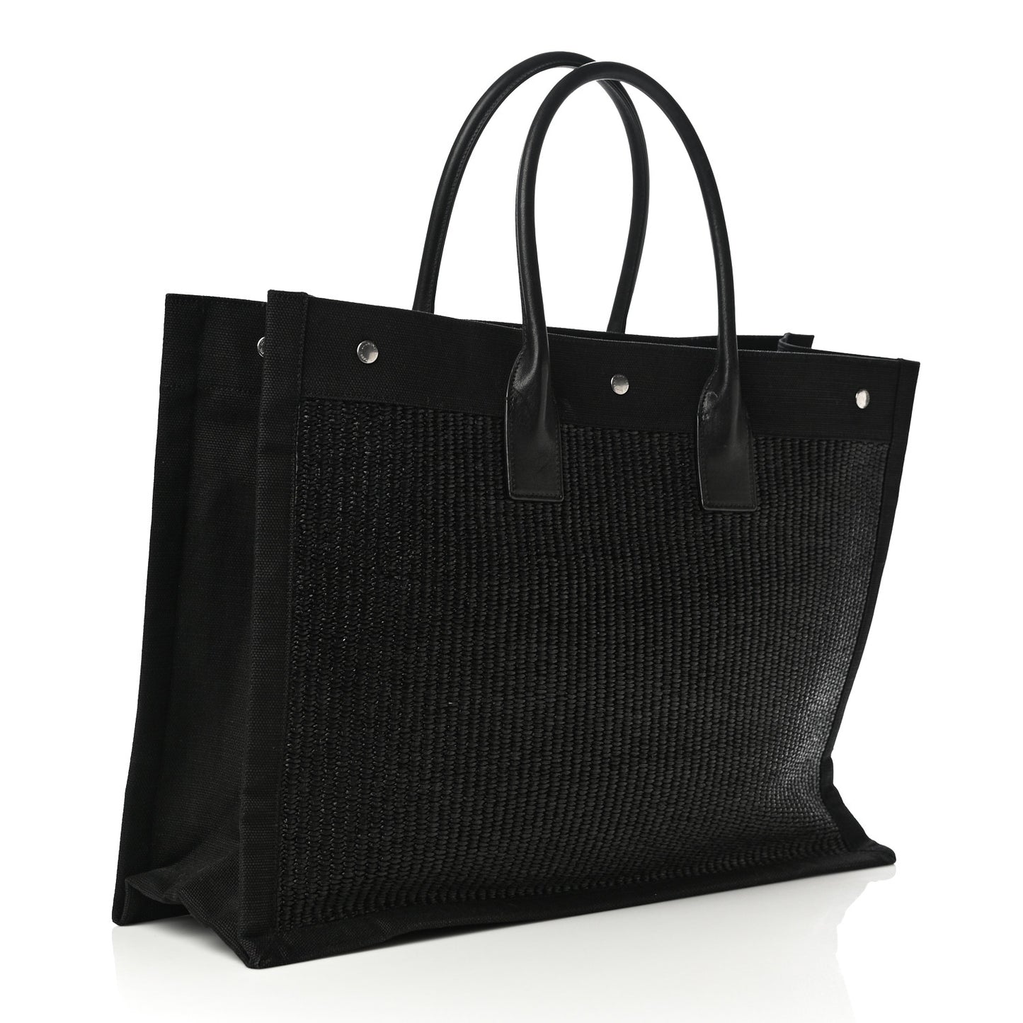 Raffia Linen Calfskin Rive Gauche Tote Black