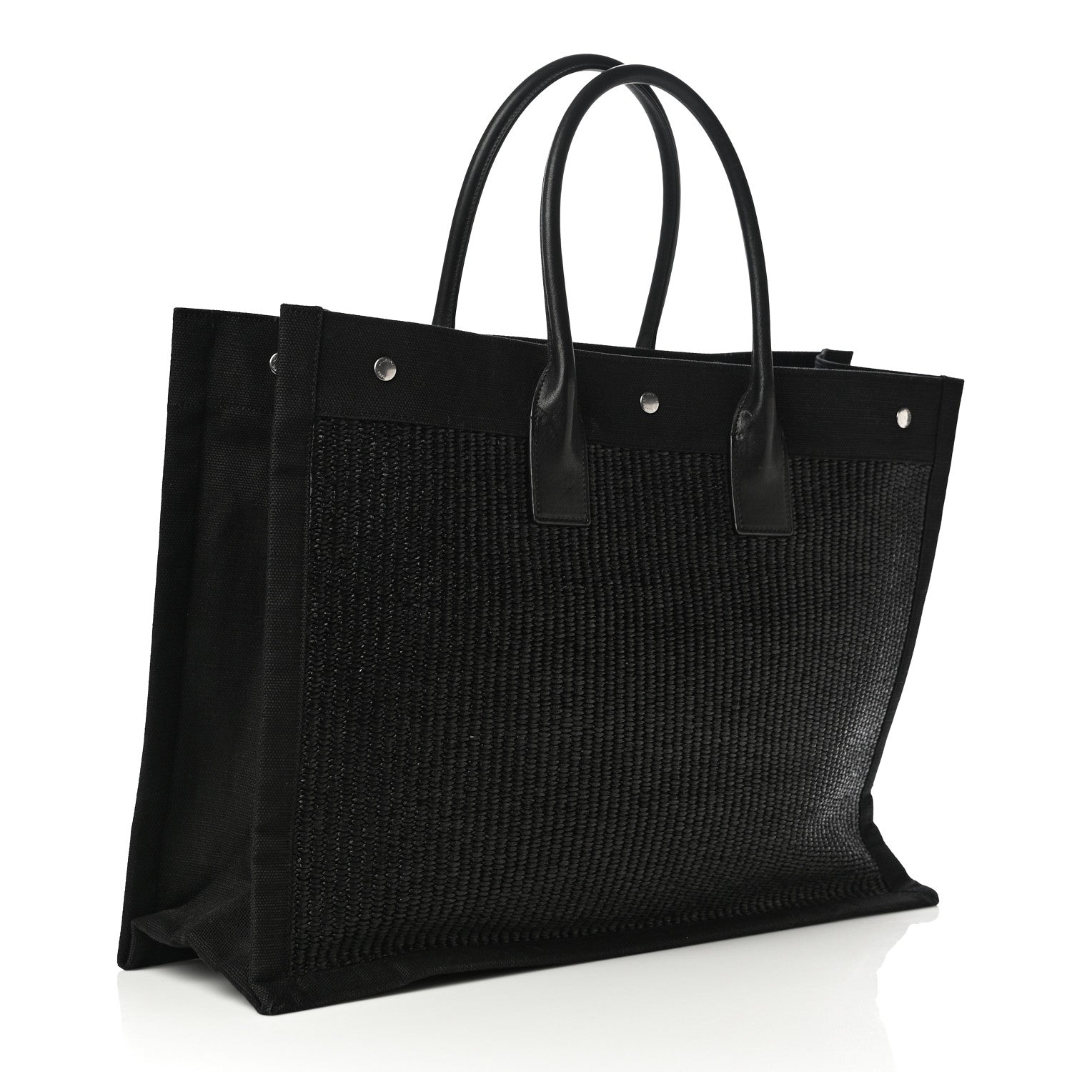 Saint Laurent Raffia Linen Calfskin Rive Gauche Tote Black 2 of 9