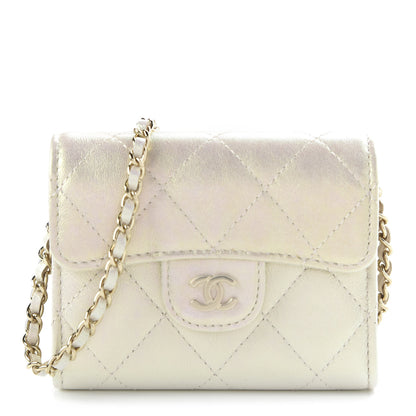 Chanel Iridescent Lambskin Quilted Flap Card Holder On Chain Ivory 1 of 10