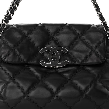 Chanel Calfskin Double Stitch Large Hamptons Flap Bag Black 8 of 10
