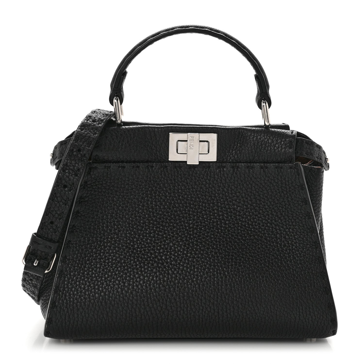 Fendi Cuoio Romano Selleria Bi-Color Mini Peekaboo Iconic Satchel Black Mou 1 of 8