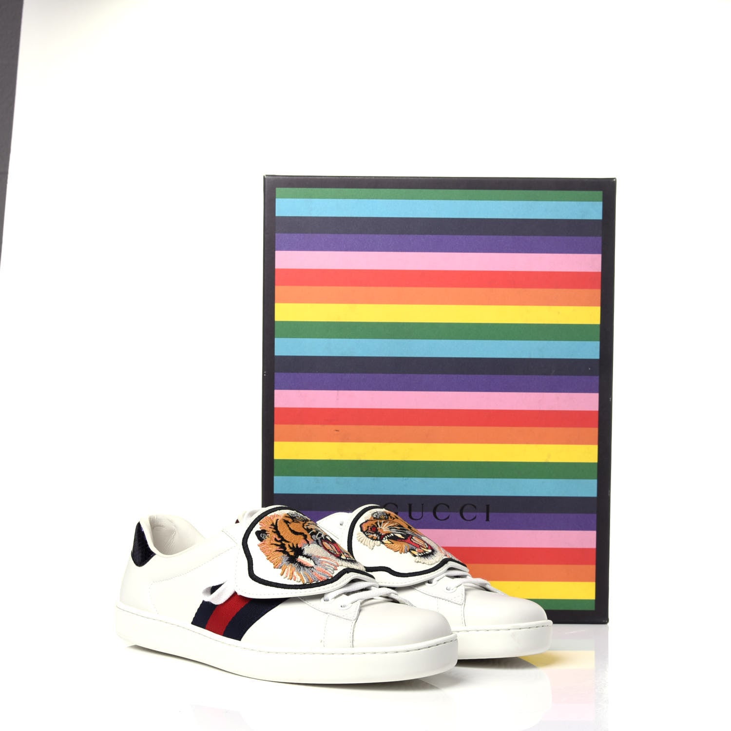Gucci Calfskin Ayers Web Tiger Embroidered Mens Ace Sneakers 8.5 White 15 of 15