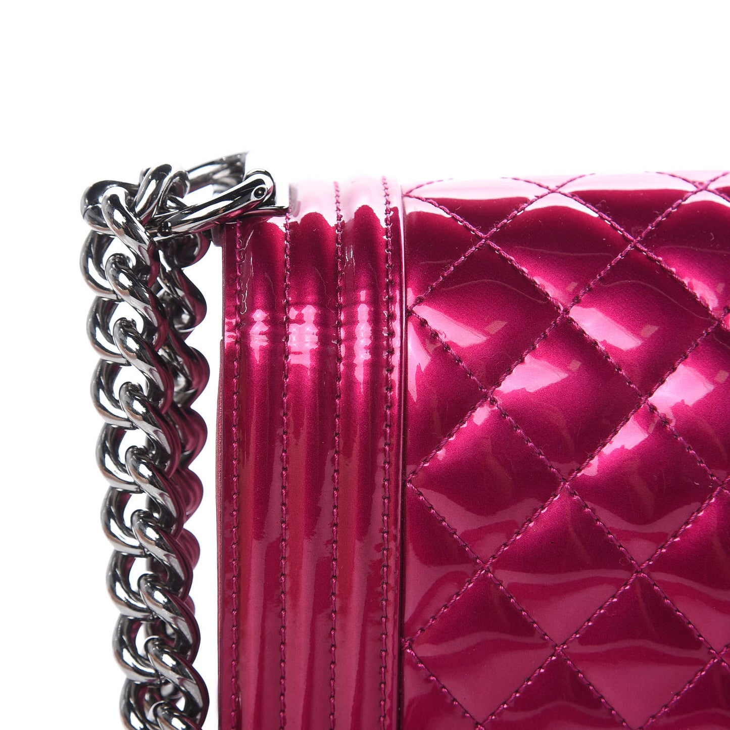 Metallic Patent Calfskin Quilted Medium Boy Flap Pink